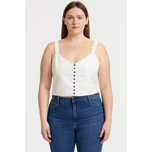 Love Notes White Sleeveless Sweetheart Neckline Button-Front Crop Size Large